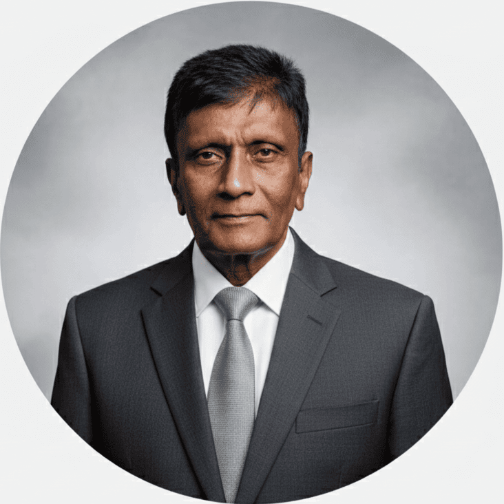 Honest image of a professional Sri Lankan amateur radio enthusiast in formal attire.